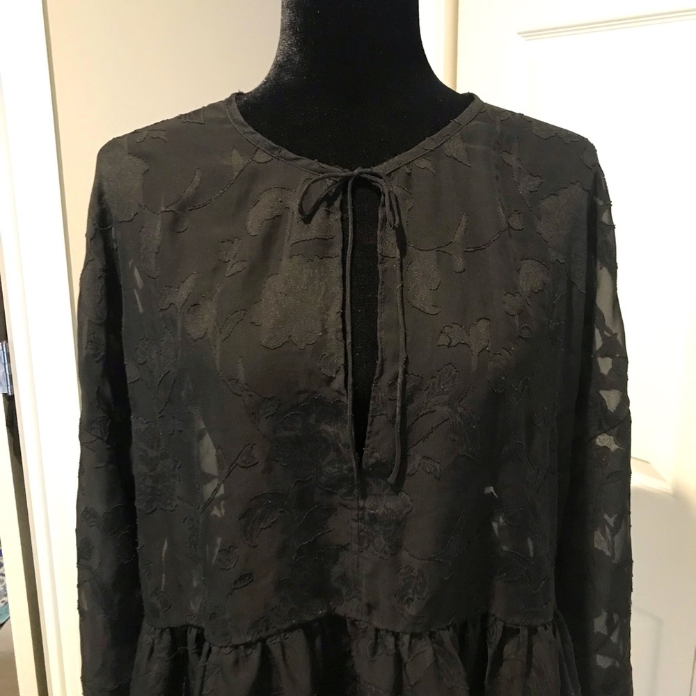 Appliqué Floral & Sheer Blouse by Belle Sky XL